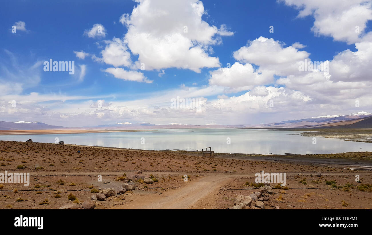 View of the Salar de Chalviri near Termas de Polques hot springs, Bolivia. Landscape of the Andean highlands of Bolivia. Stock Photo