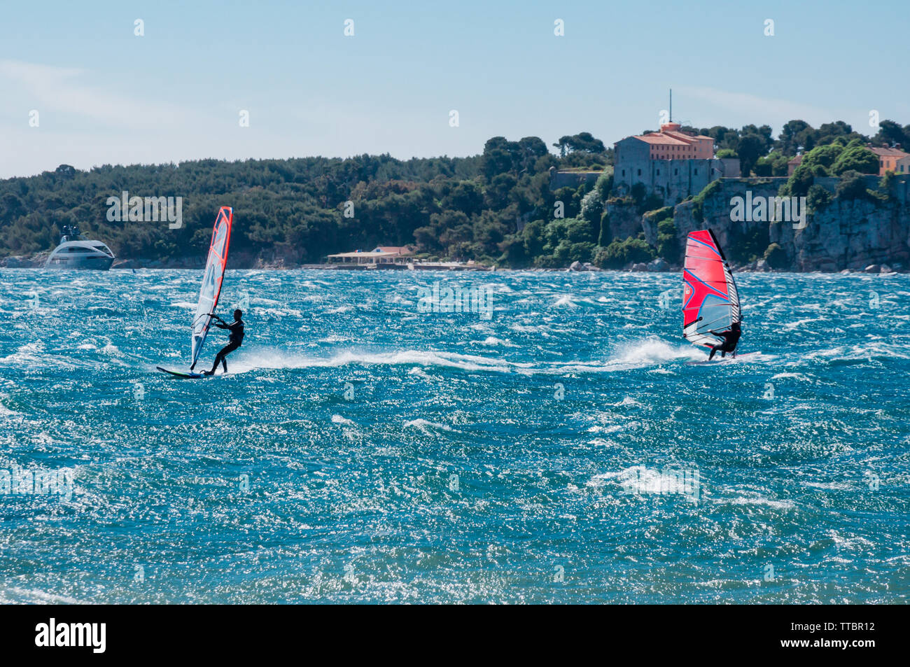 Windsurfing in the Bay of Cannes, France Stock Photo