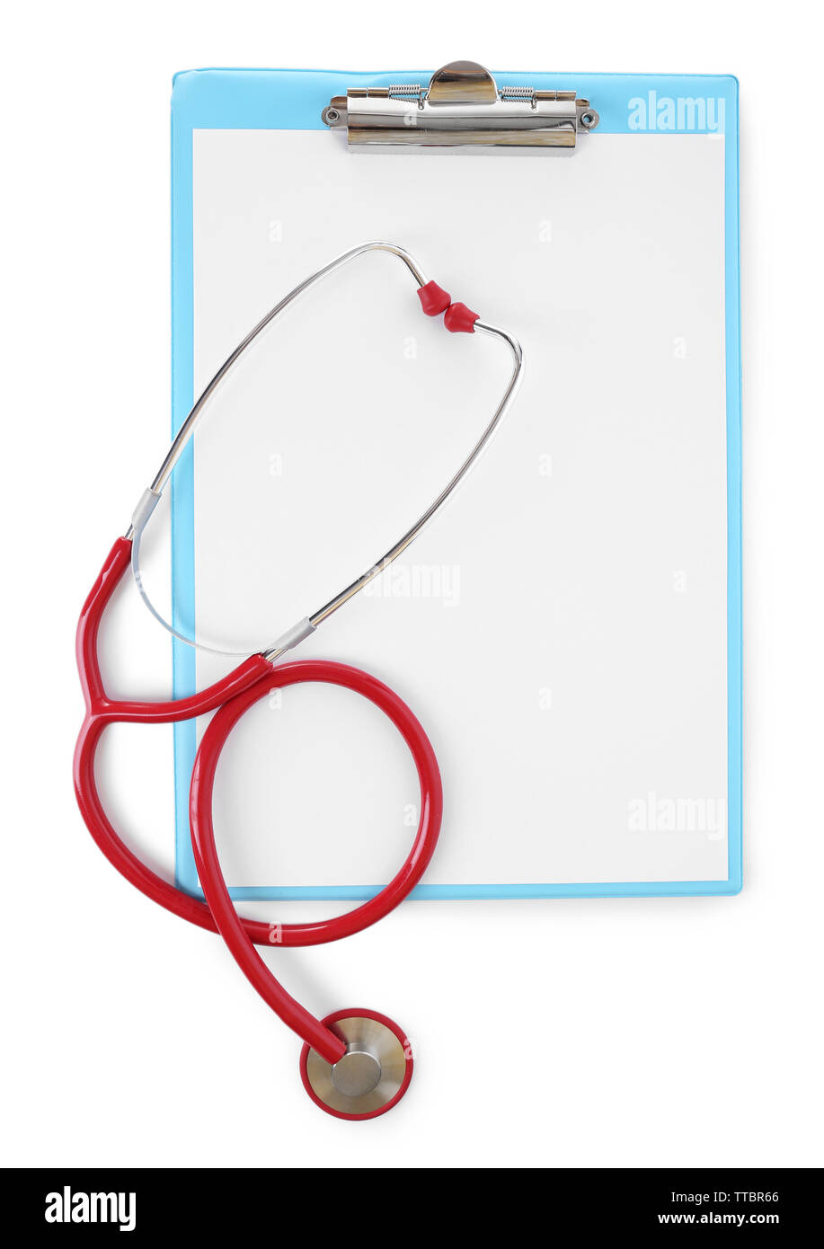 Medical stethoscope with clipboard isolated on white Stock Photo - Alamy