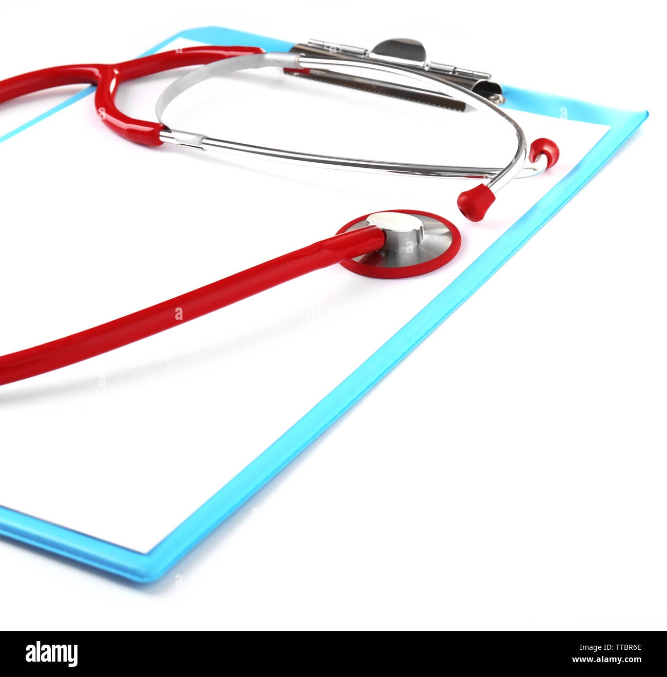 Medical stethoscope with clipboard isolated on white Stock Photo - Alamy