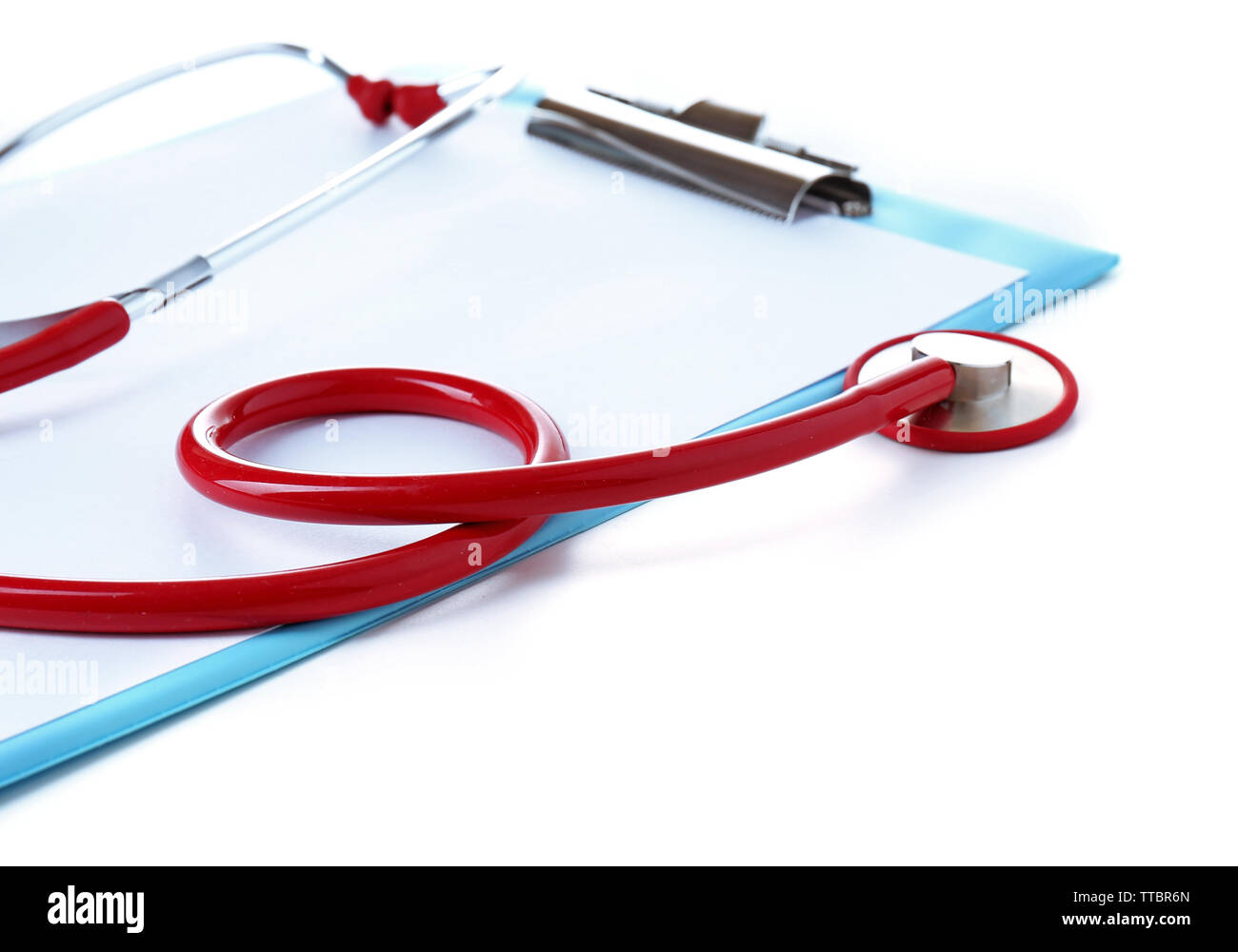 Medical stethoscope with clipboard isolated on white Stock Photo - Alamy