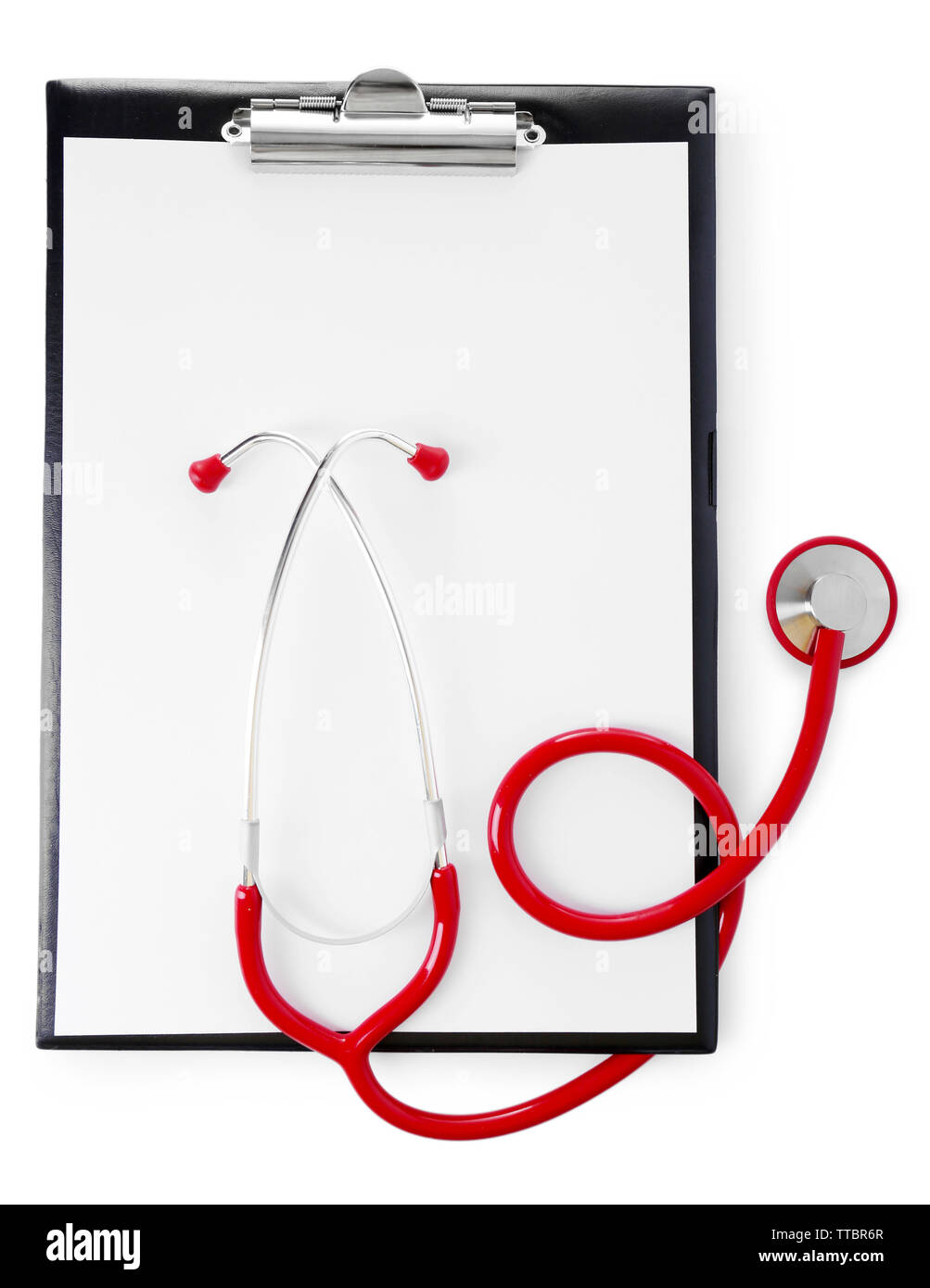 Medical stethoscope with clipboard isolated on white Stock Photo - Alamy