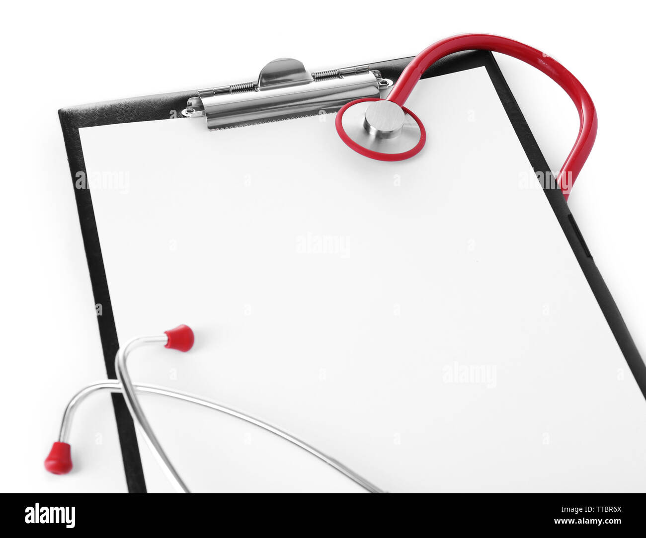 Medical stethoscope with clipboard isolated on white Stock Photo - Alamy