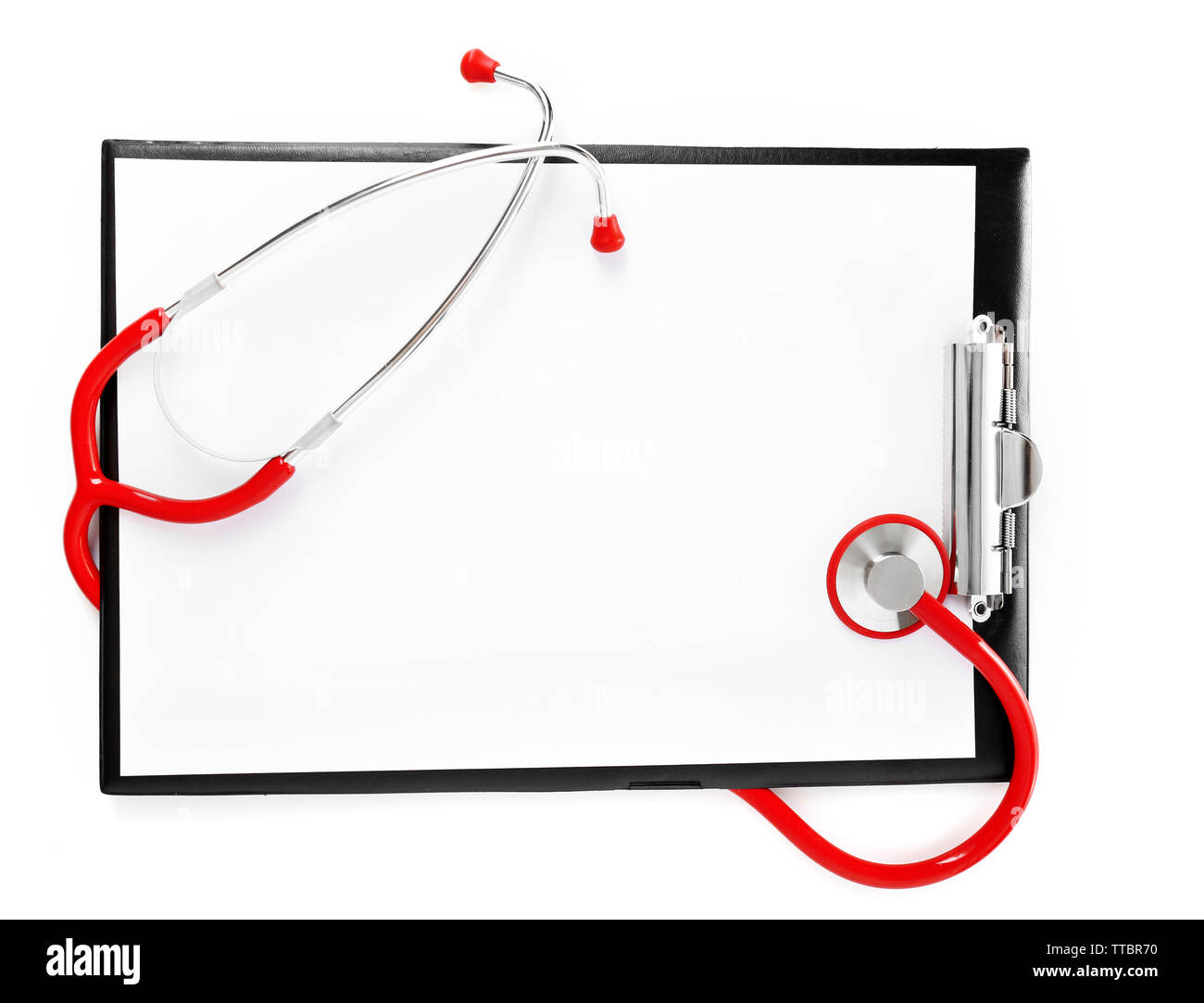 Medical stethoscope with clipboard isolated on white Stock Photo - Alamy