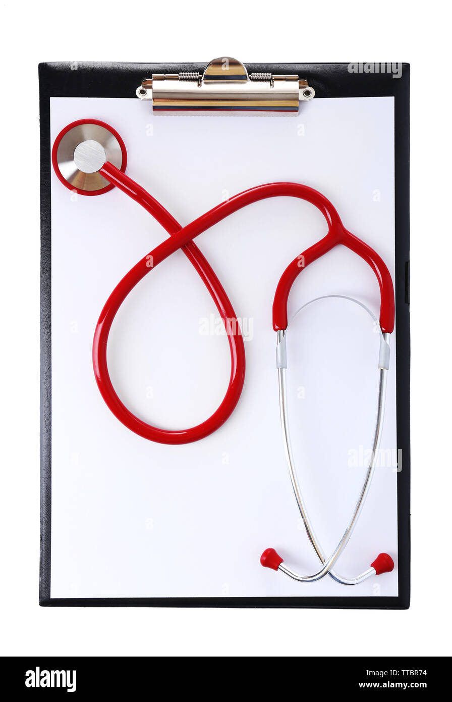 Medical stethoscope with clipboard isolated on white Stock Photo - Alamy