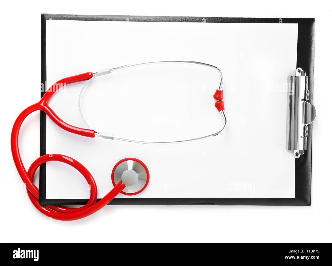 Medical stethoscope with clipboard isolated on white Stock Photo - Alamy
