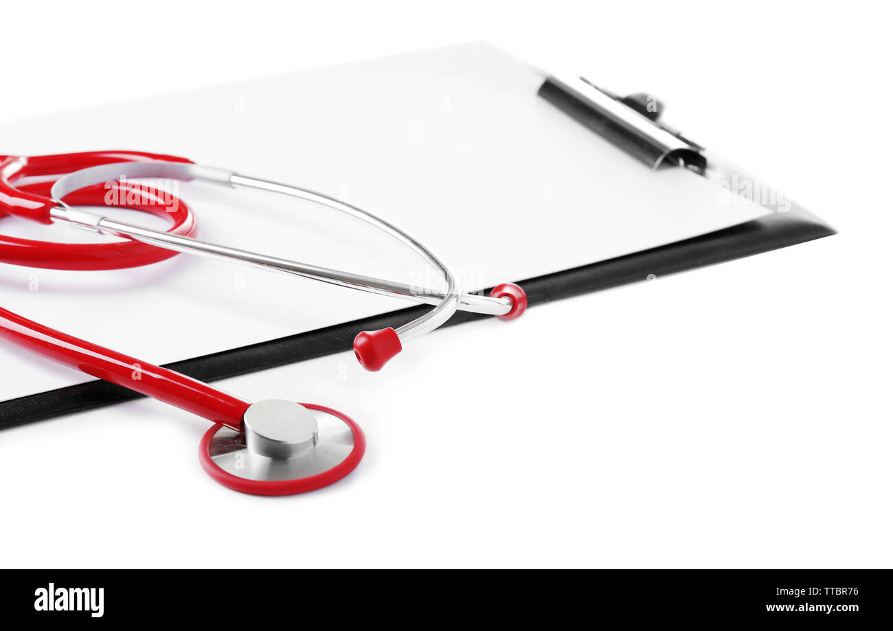 Medical stethoscope with clipboard isolated on white Stock Photo - Alamy