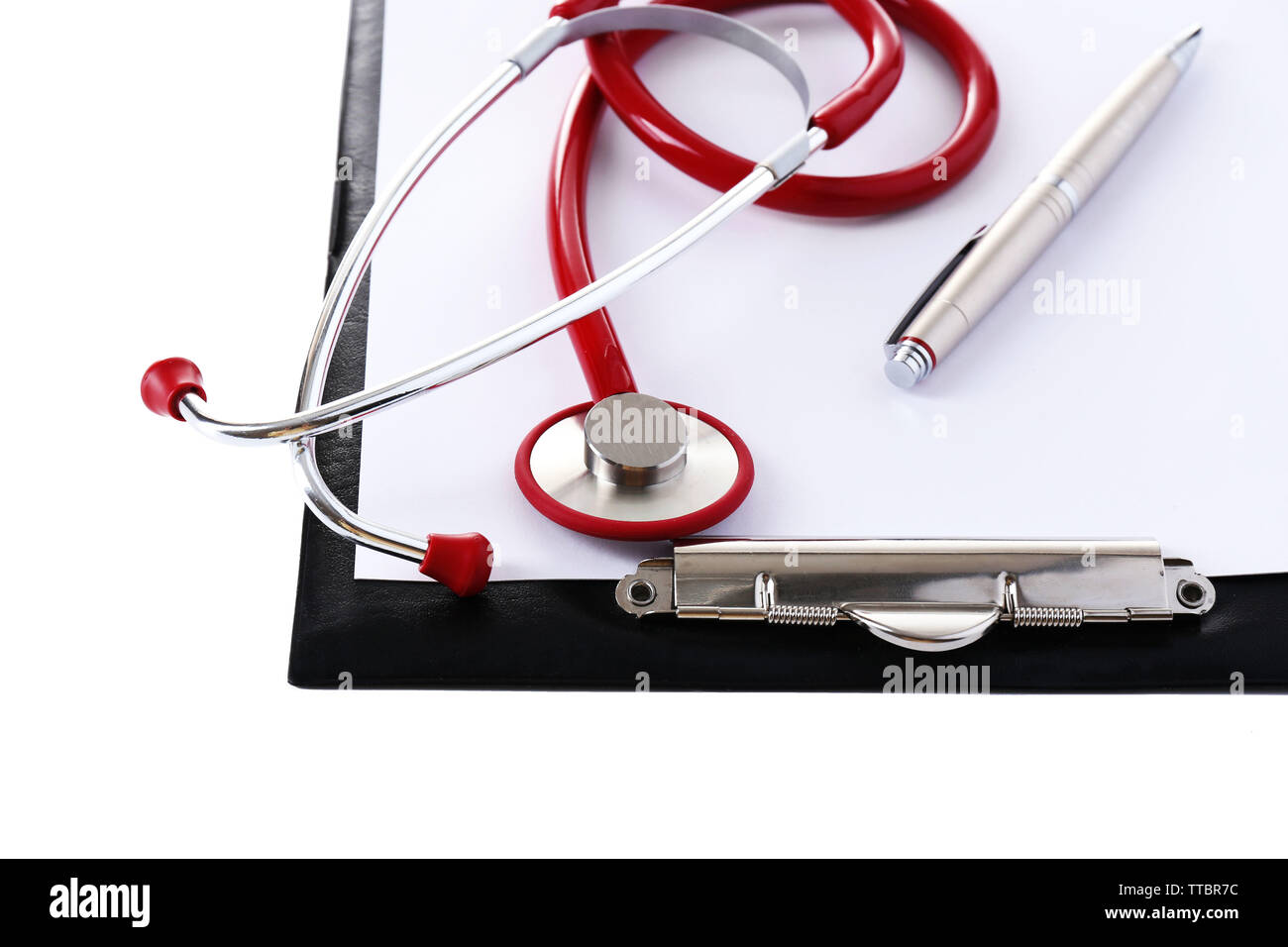 Medical stethoscope with clipboard isolated on white Stock Photo - Alamy