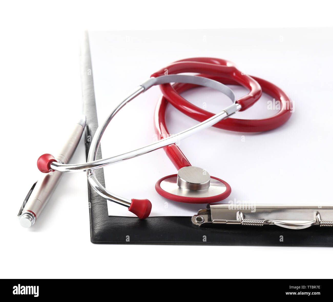 Medical stethoscope with clipboard isolated on white Stock Photo - Alamy