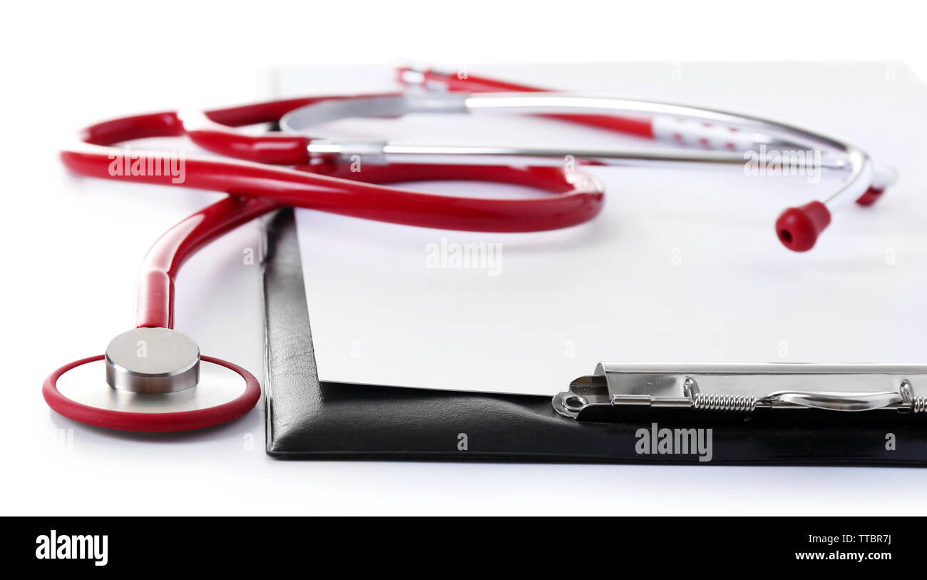 Medical stethoscope with clipboard isolated on white Stock Photo - Alamy