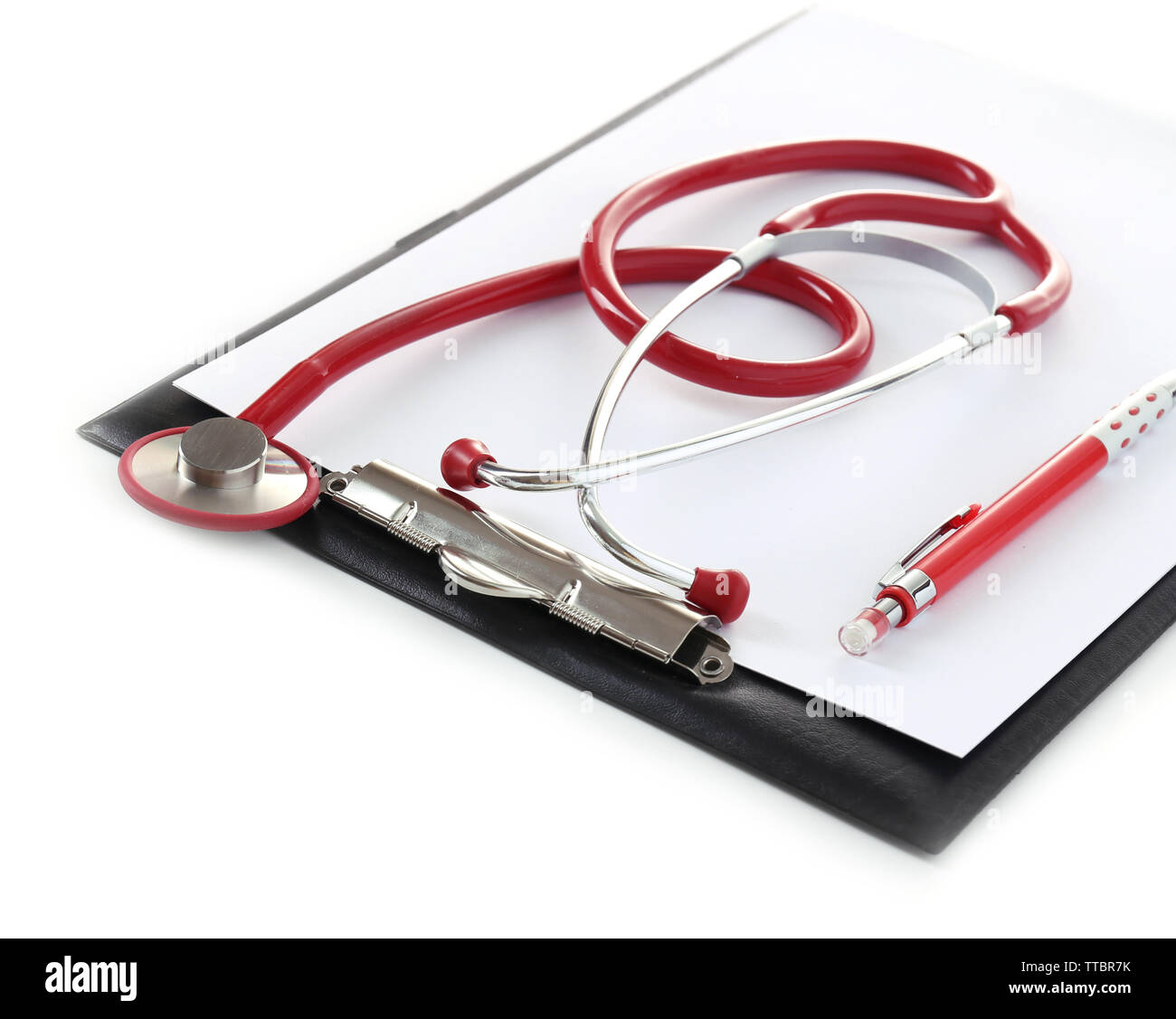 Medical stethoscope with clipboard isolated on white Stock Photo - Alamy