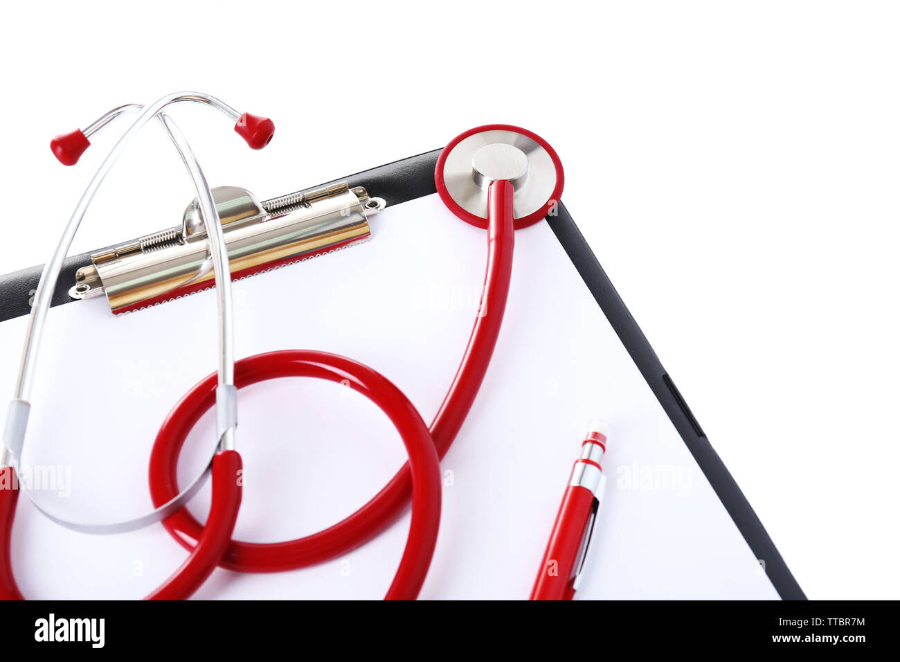 Medical stethoscope with clipboard isolated on white Stock Photo - Alamy