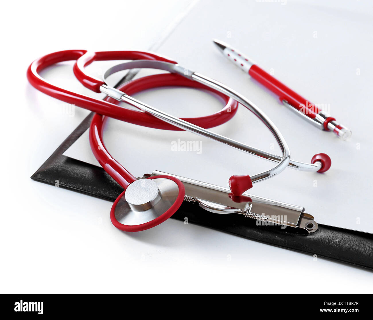 Medical stethoscope with clipboard isolated on white Stock Photo - Alamy