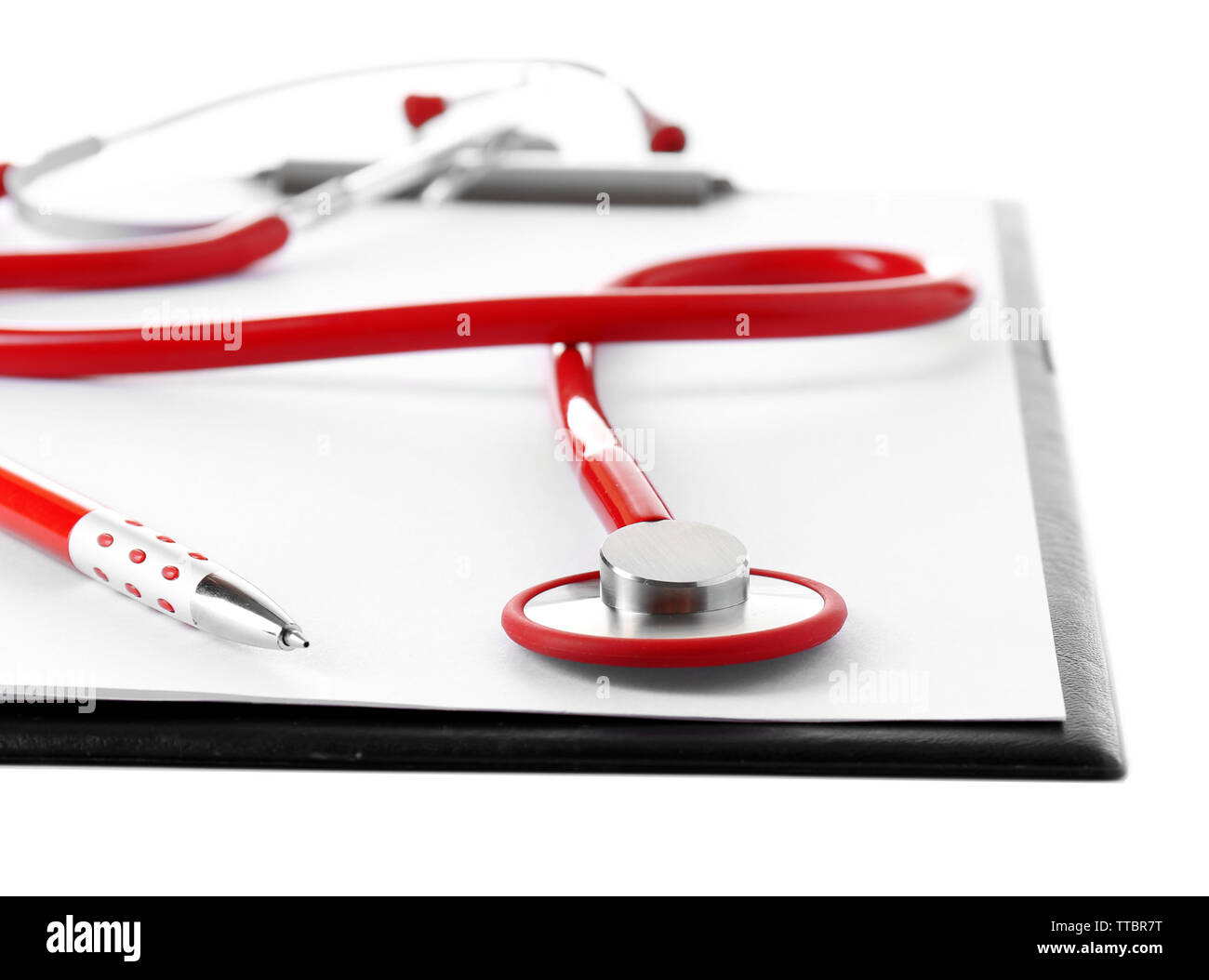 Medical stethoscope with clipboard isolated on white Stock Photo - Alamy