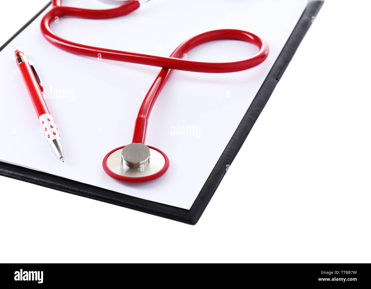 Medical stethoscope with clipboard isolated on white Stock Photo - Alamy