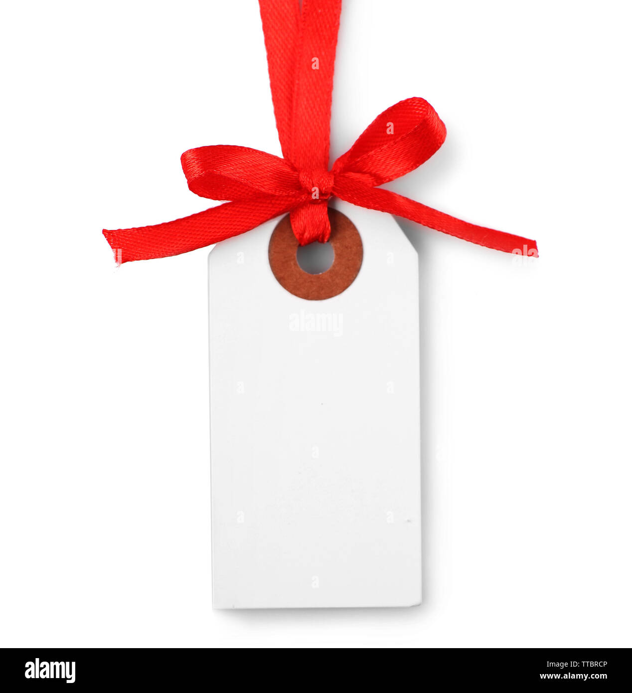 Blank gift tag with bow isolated on white Stock Photo Alamy