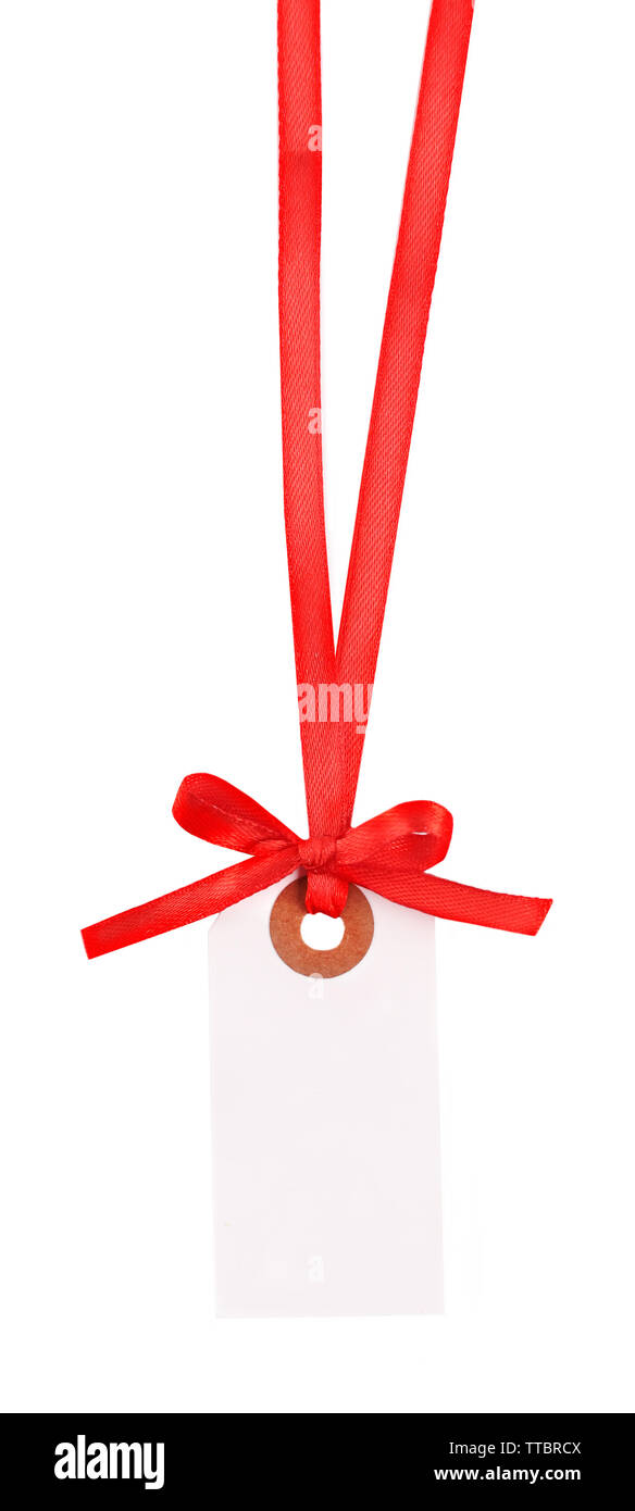 Blank gift tag with bow isolated on white Stock Photo Alamy