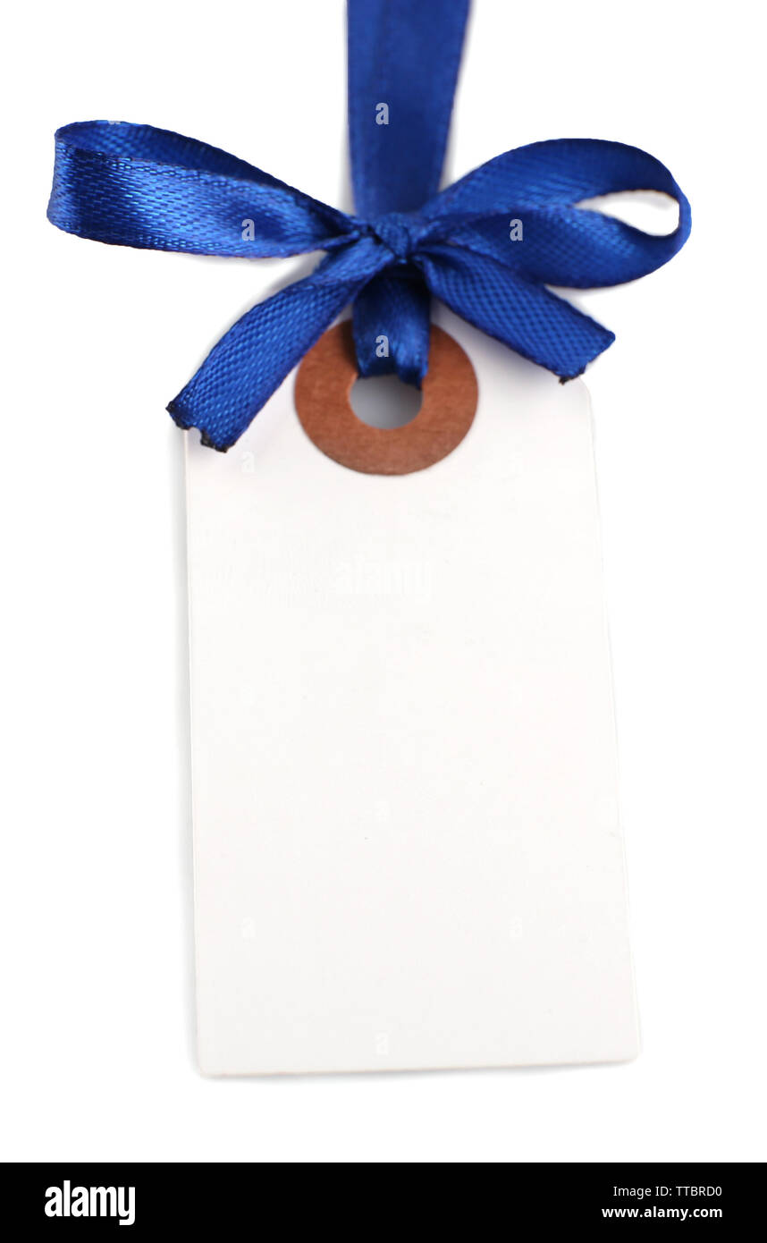 Blank gift tag with bow isolated on white Stock Photo Alamy