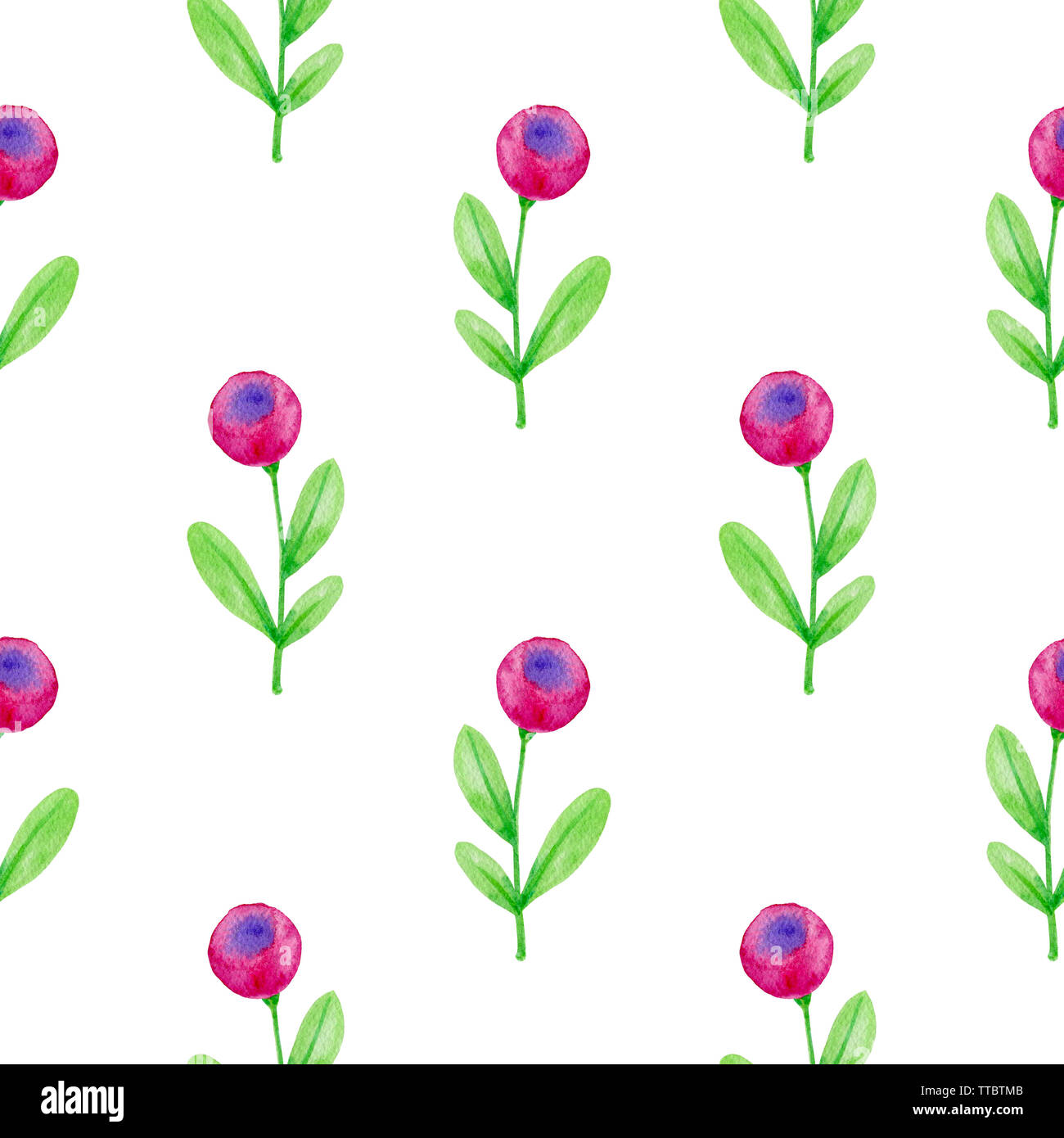 Watercolor floral seamless pattern with pink flowers and green leaves ...