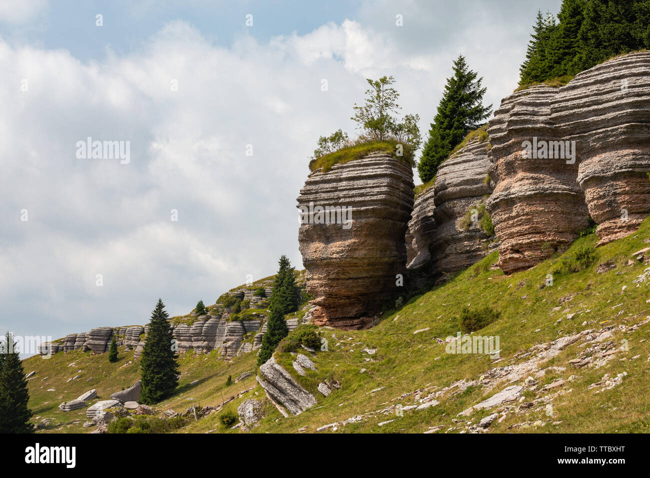 "Città di Roccia", geological features. Asiago mountain plateau.