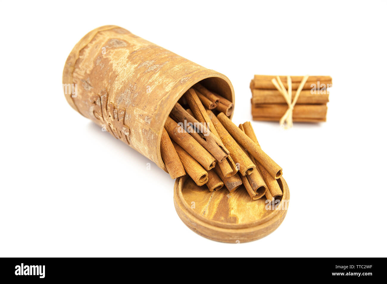 stick cinnamon on white background. Stock Photo