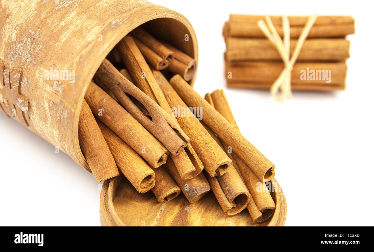 stick cinnamon on white background. Stock Photo