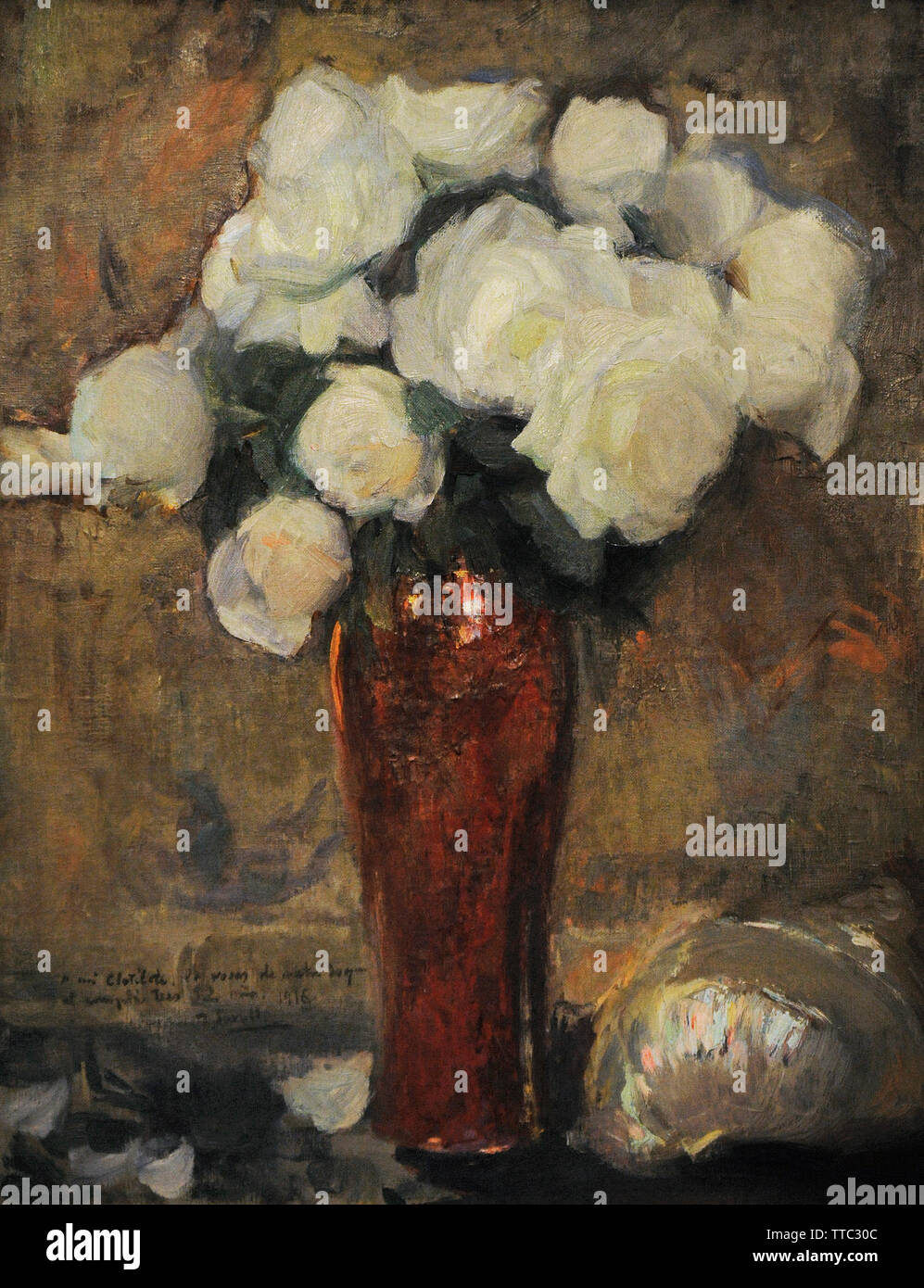 Joaquin Sorolla y Bastida (1863-1923). Spanish painter. White roses, 1916. Dedication:  'To my Clotilde. The roses of our Joaquin / at the age of 52. 1916 / J. Sorolla'. It refers to the bouquet that the son had given to his mother that day. Oil on canvas, 60 x 47 cm. Sorolla Museum. Madrid. Spain. Stock Photo