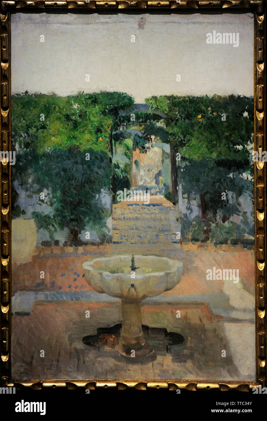 Joaquin Sorolla y Bastida (1863-1923). Spanish painter. Arab Fountain at the Alcazar of Seville, 1910 (Fuente arabe del Alcazar de Sevilla, 1910). Oil on canvas, 95 x 63,50 cm. Sorolla Museum. Madrid. Spain. Stock Photo