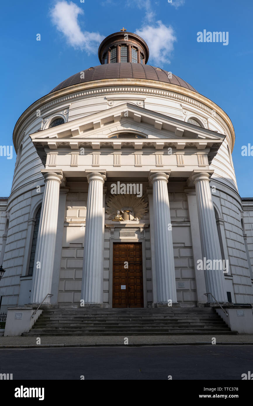 Holy Trinity Evangelical Church of the Augsburg Confession in Warsaw, Poland. Neoclassical rotunda designed in 18th century by Szymon Bogumił Zug. Stock Photo