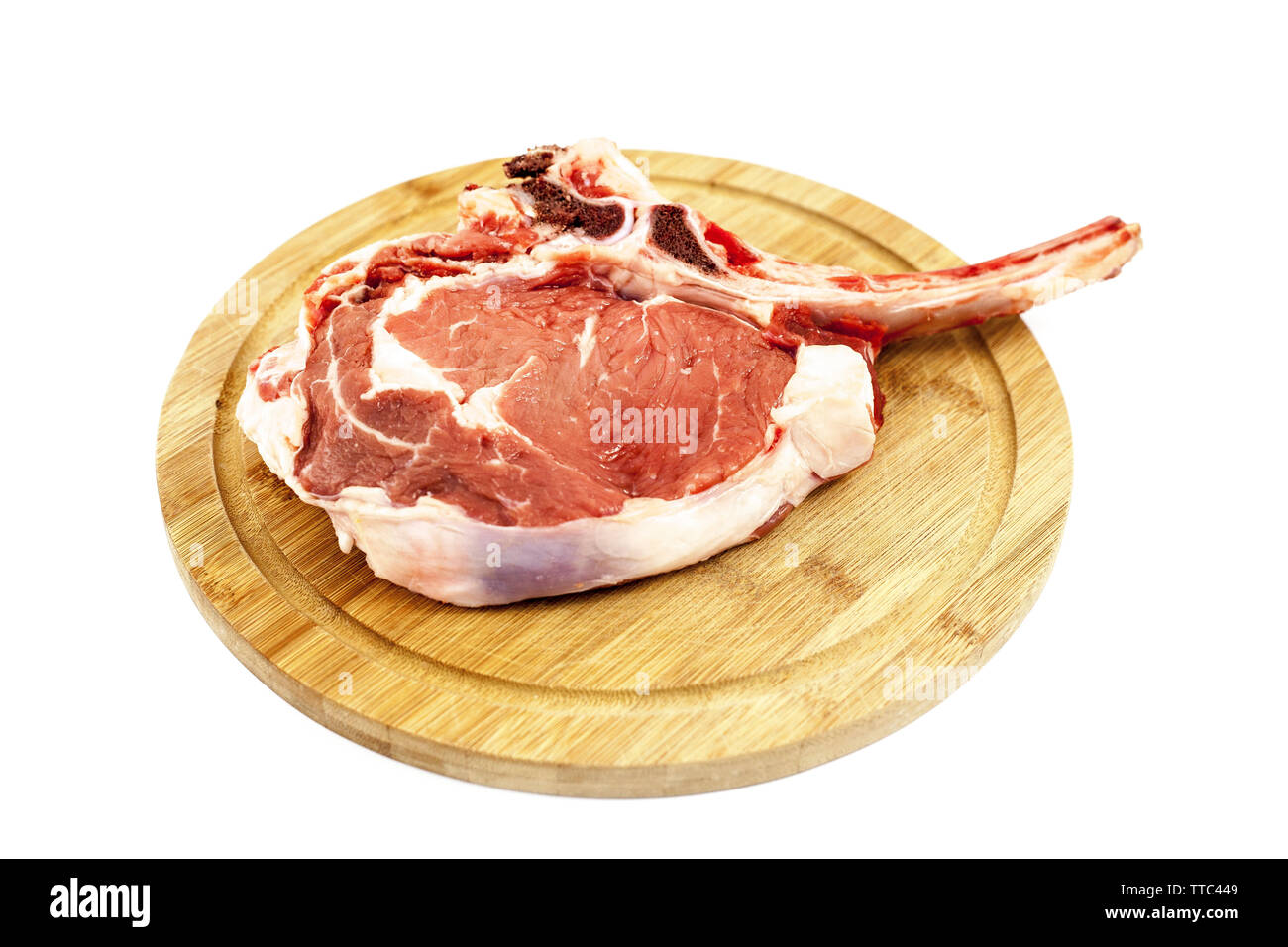 The white background is fresh lamb ribs on the serving table Stock Photo