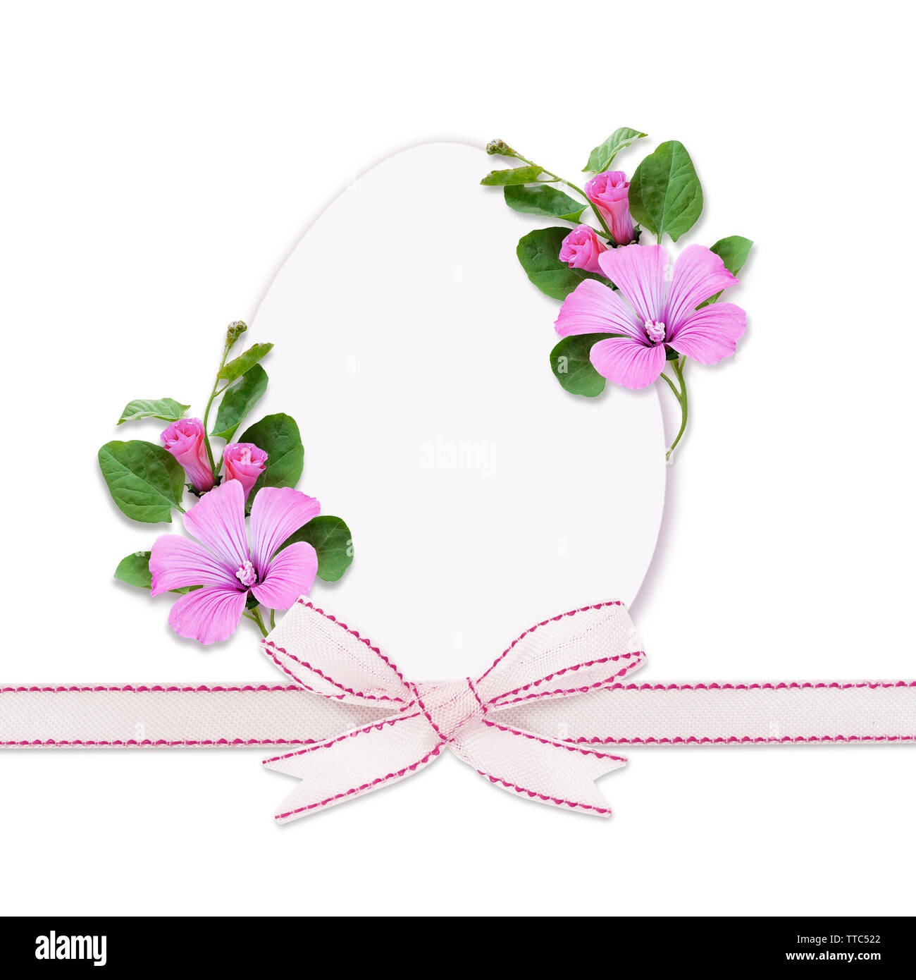 Easter egg, bow and bindweed flowers on white background Stock Photo ...