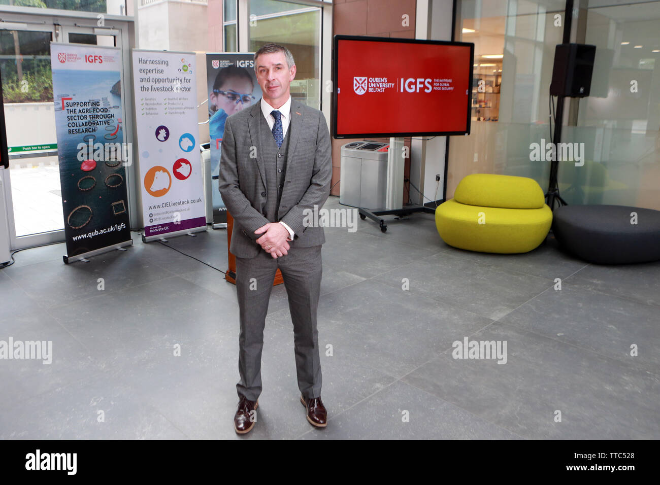 Senator Ian Marshall of the Irish Parliament otherwise known as The Oireachtas is also a Business Development Manager at Queen's University Belfast Institute for Global Food Security and a farmer in County Armagh, Northern Ireland. 14 June 2019 - Photo/Paul McErlane Stock Photo