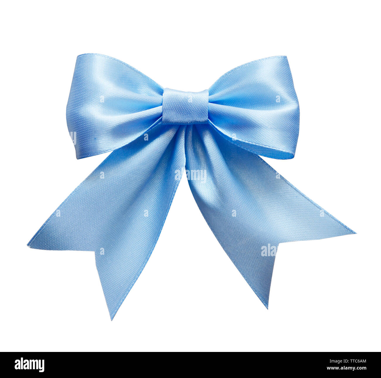 Blue silk ribbon bow isolated on white Stock Photo Alamy