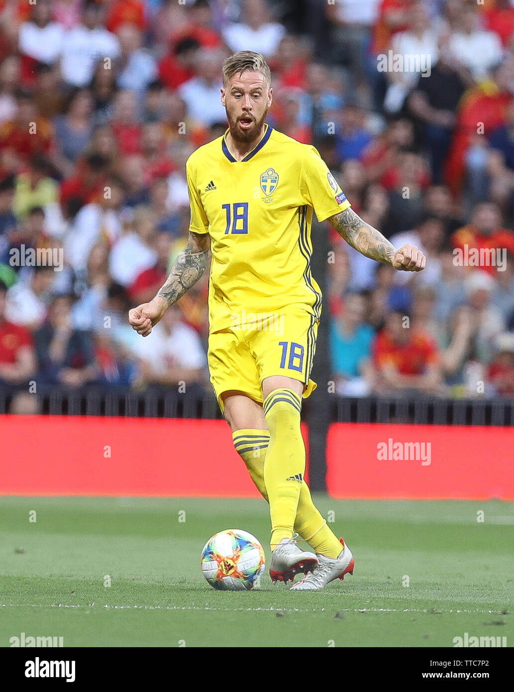 Pontus Jansson in Sweden during the UEFA Euro 2020 Qualifying Group F football match between Spain and Sweden on June 10, 2019 at Santiago Bernabeu stadium in Madrid, Spain - Photo Laurent Lairys / DPPI Stock Photo