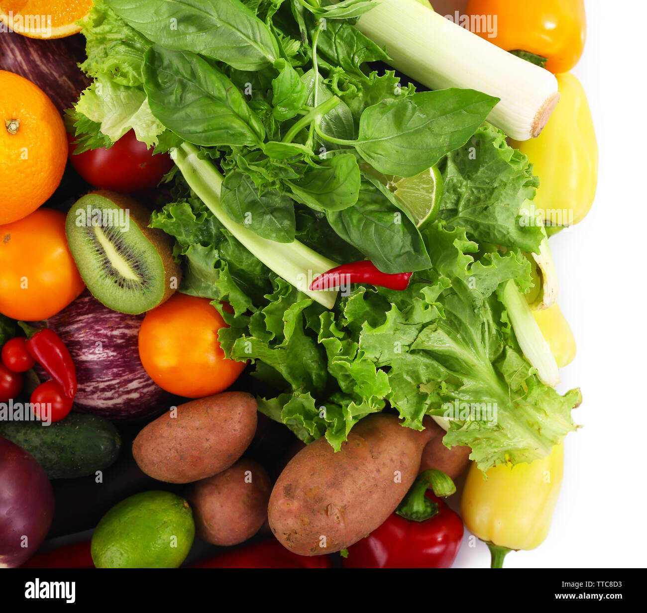 Fruit and vegetable collection on white background Stock Photo