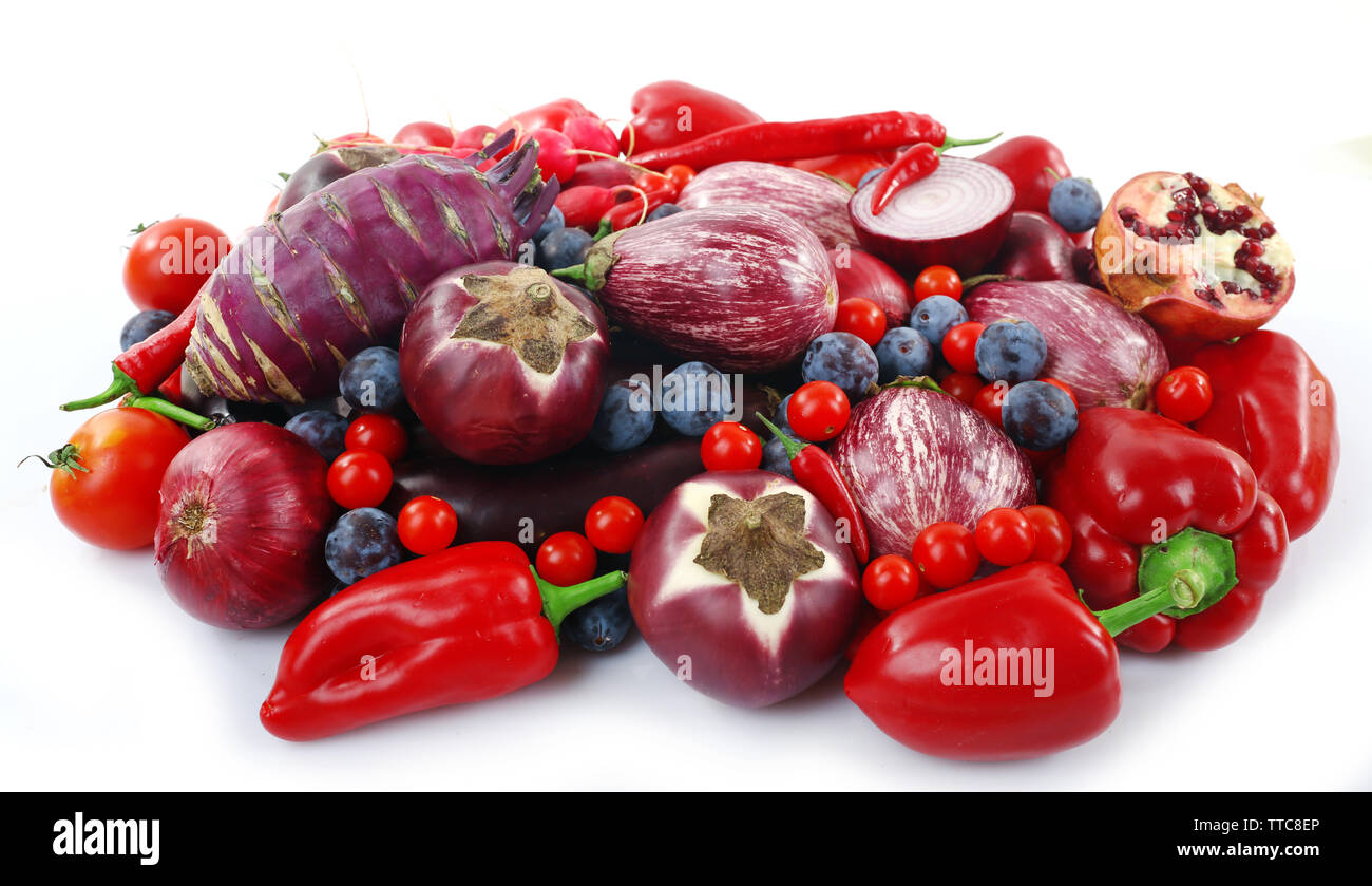 Colourful fruit and vegetable composition on white background Stock Photo