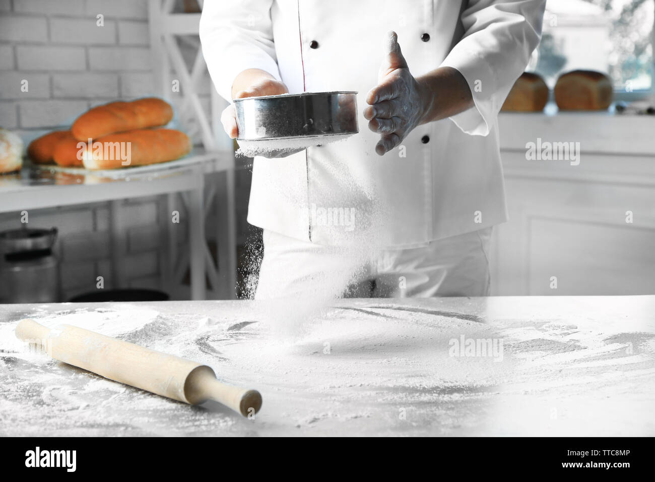 Making dough by male hands at bakery Stock Photo - Alamy