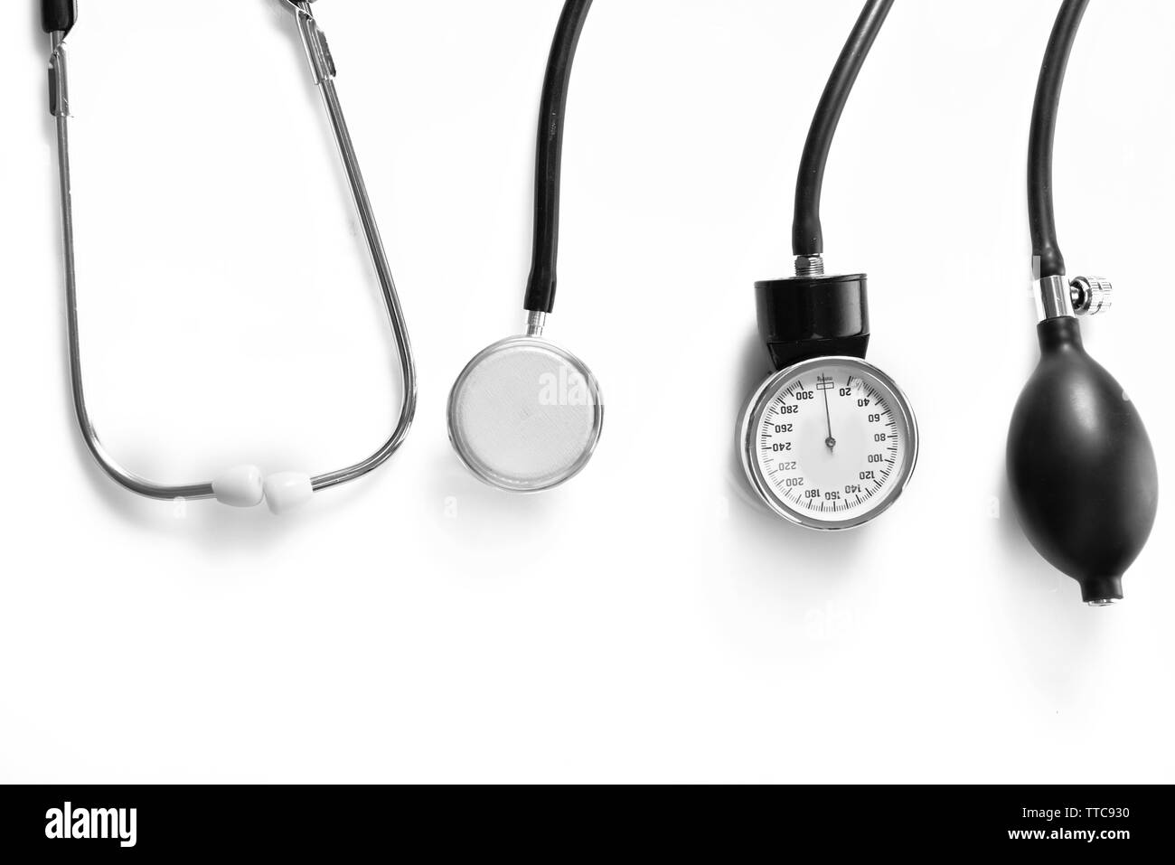 Blood pressure meter and stethoscope, on white background Stock Photo Alamy