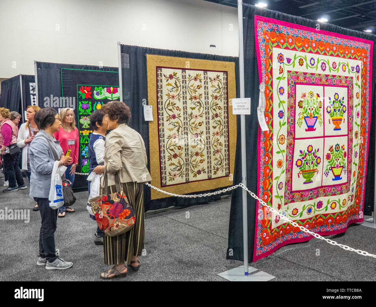 1st Entry in an AQS Paducah Contest sponsored by Gammill Quilting Machines: Honorable Mention – MOTHER DAUGHTER QUILT Quilt Show 2019 Paducah Kentucky Stock Photo