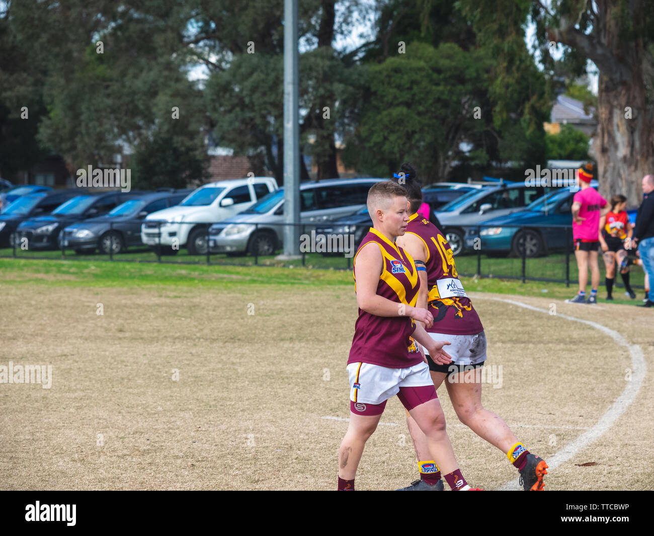 Hallam, VIC, Australia. 15th June 2019. Lyndale Pumas substitution Number 16 to replace number 50 at the inaugural Paul Thomas Cup. Stock Photo