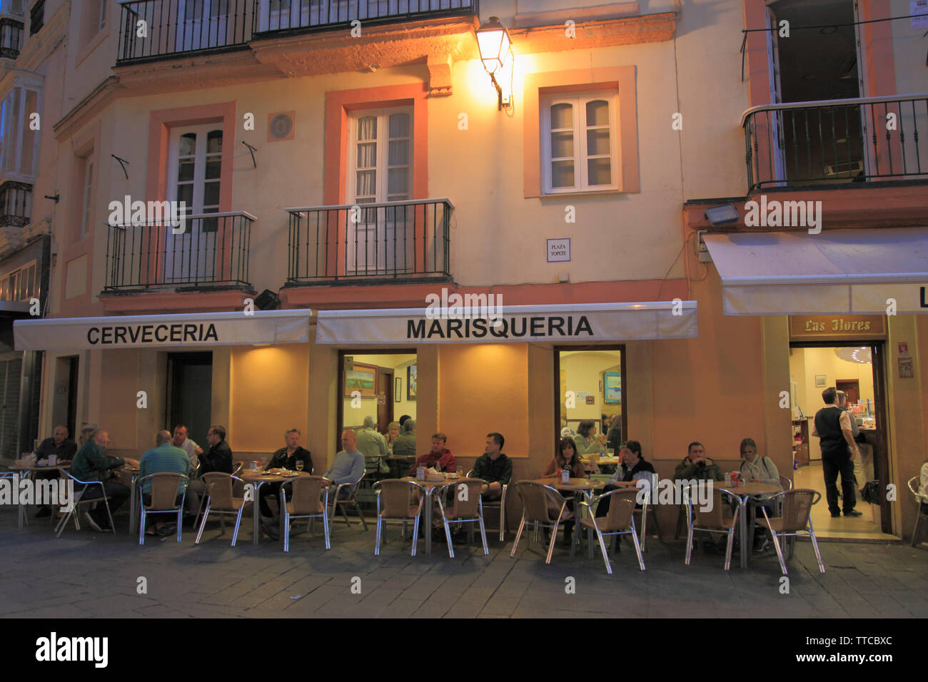 Spain, Andalusia, Cadiz, restaurant, people, Stock Photo