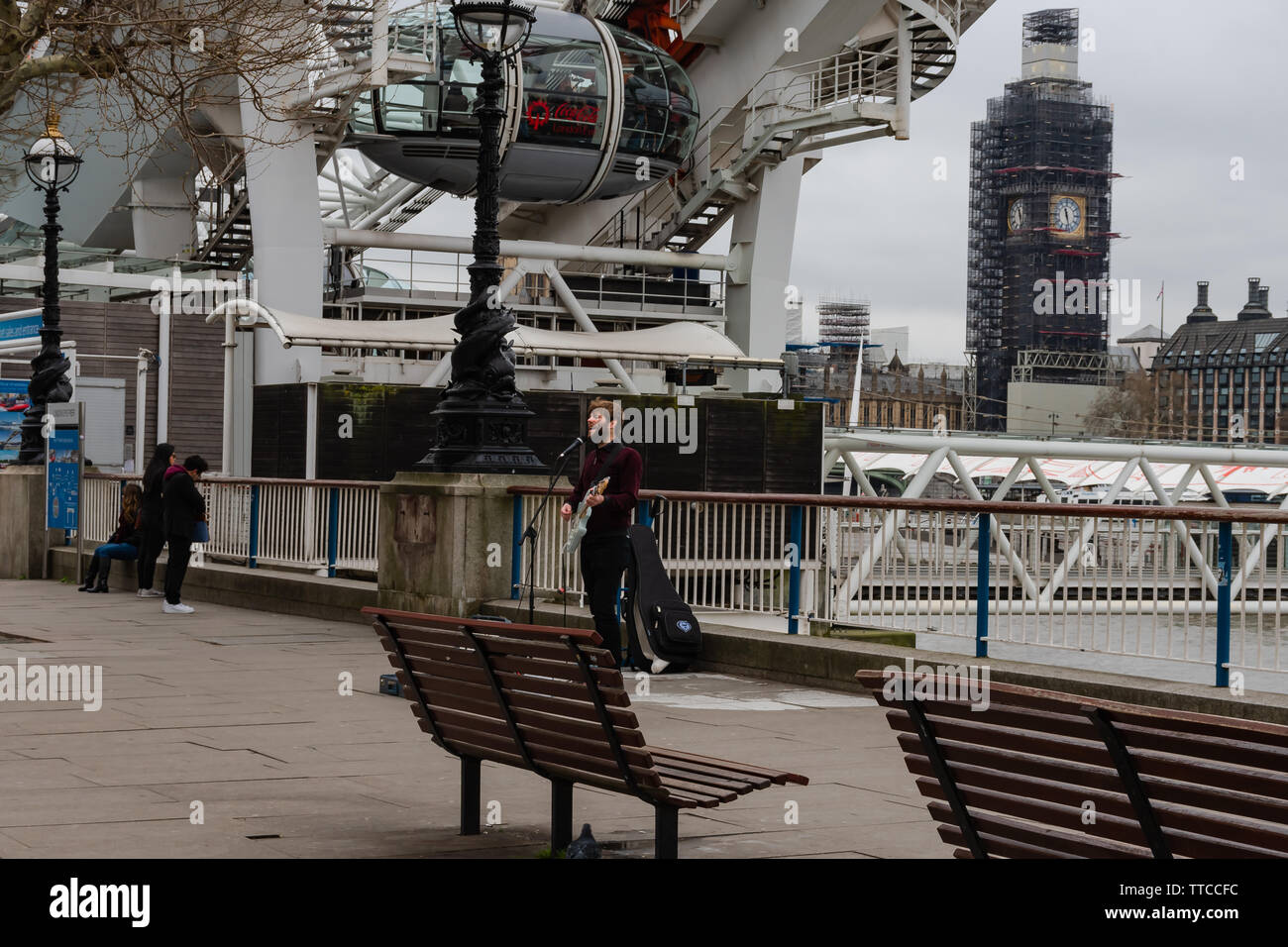 London - The Queen's Walk, South Bank - March 20, 2019 Stock Photo