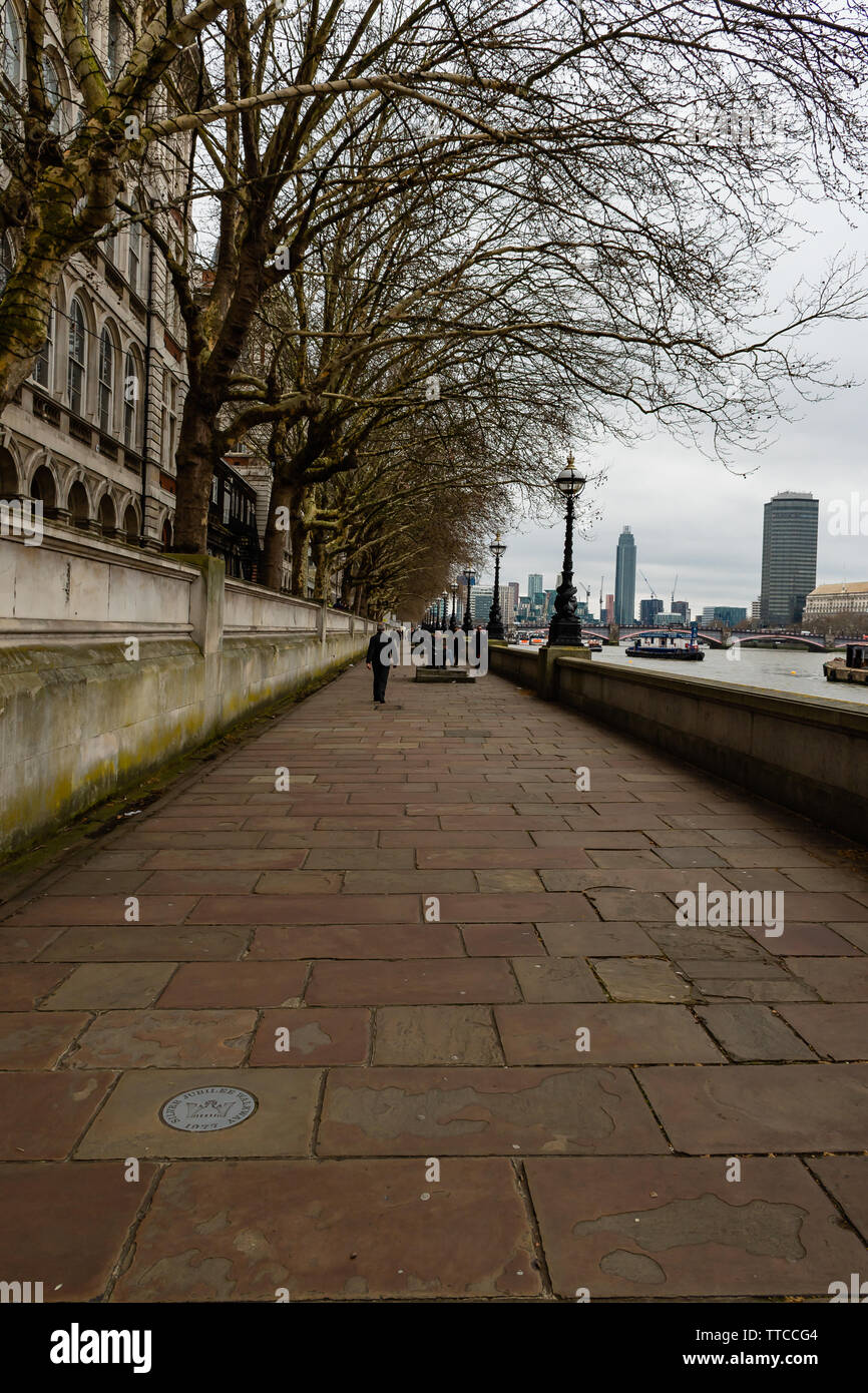 London - The Queen's Walk, South Bank - March 20, 2019 Stock Photo