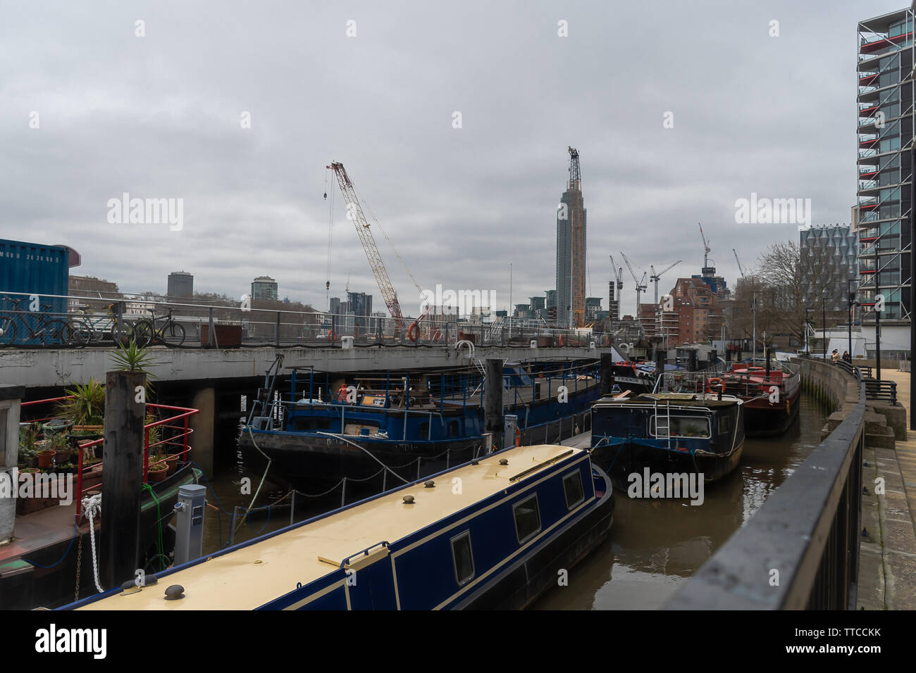 London - Nine Elms Pier, Battersea - March 20, 2019 Stock Photo