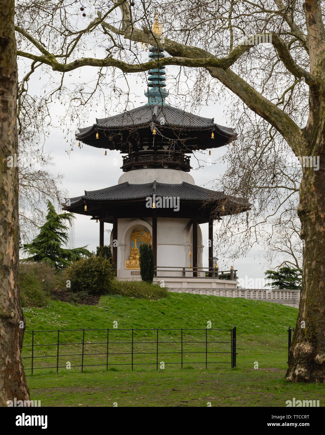 London - The London Peace Pagoda, Battersea Park - March 20, 2019 Stock Photo