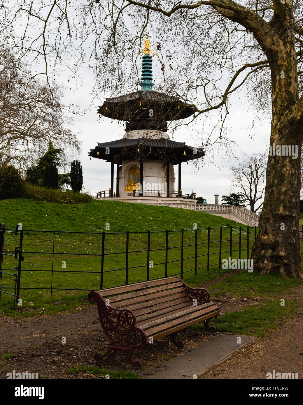 London - The London Peace Pagoda, Battersea Park - March 20, 2019 Stock Photo