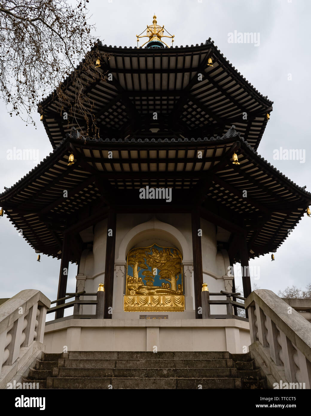 London - The London Peace Pagoda, Battersea Park - March 20, 2019 Stock Photo