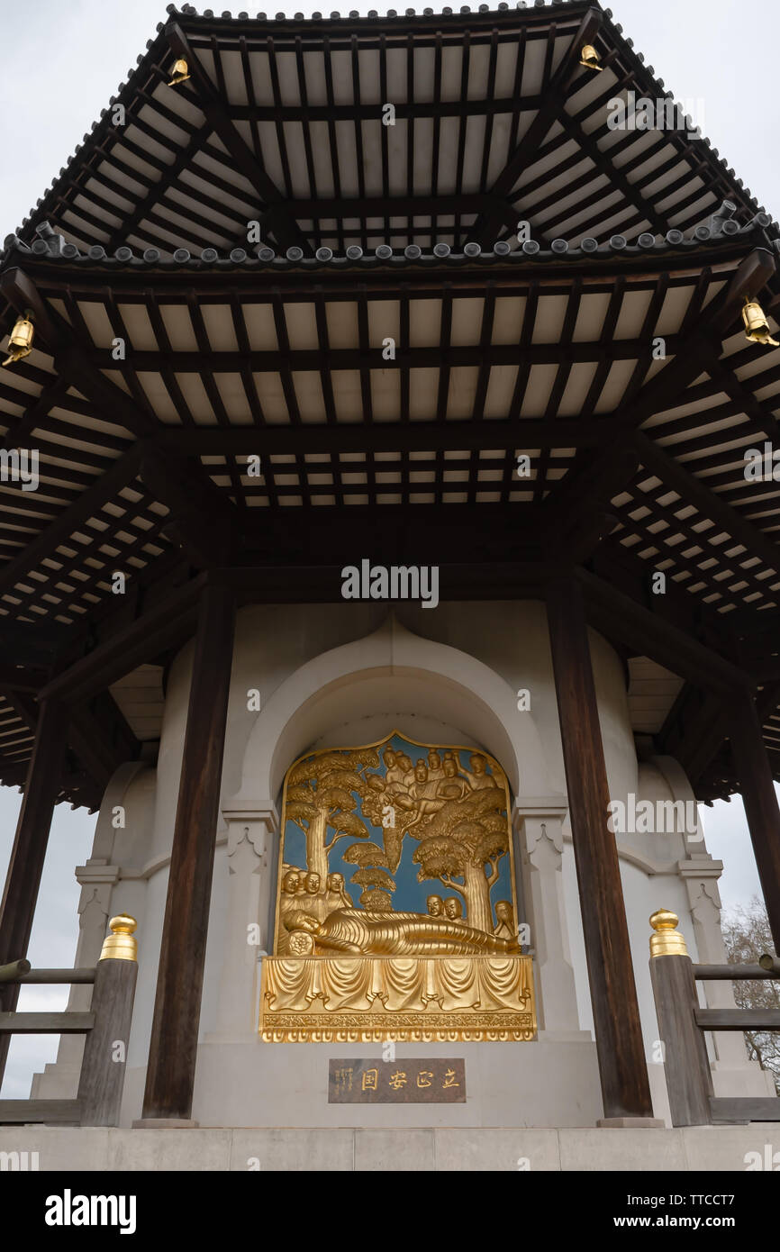 London - The London Peace Pagoda, Battersea Park - March 20, 2019 Stock Photo