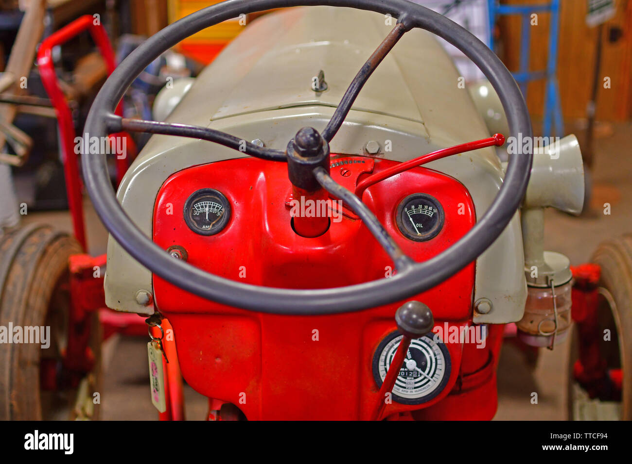 Classic Ford tractor in a hardware store Stock Photo