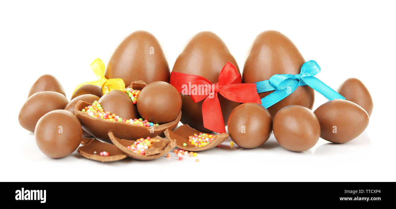 Chocolate Easter eggs isolated on white Stock Photo - Alamy